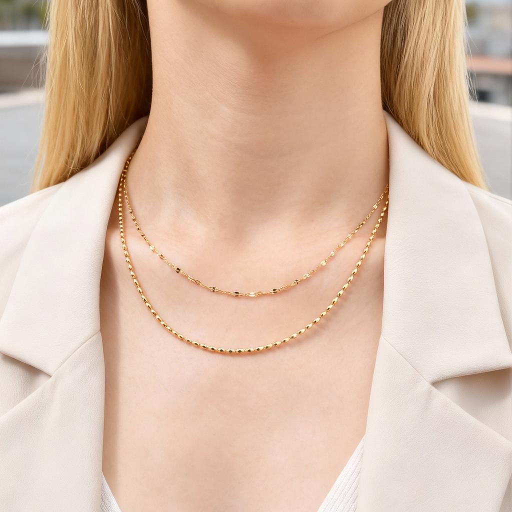 Stainless Steel Double Layer Stacking Necklace for Women Lip Chain and Olive Bead Chain Necklaces Elegant Jewelry Gift