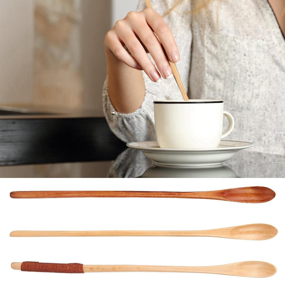 3 ks Dlouhá rukojeť Dřevěná lžíce Sada Káva Mléko Med Míchací Míchací Lžíce Kuchyňské Nádobí