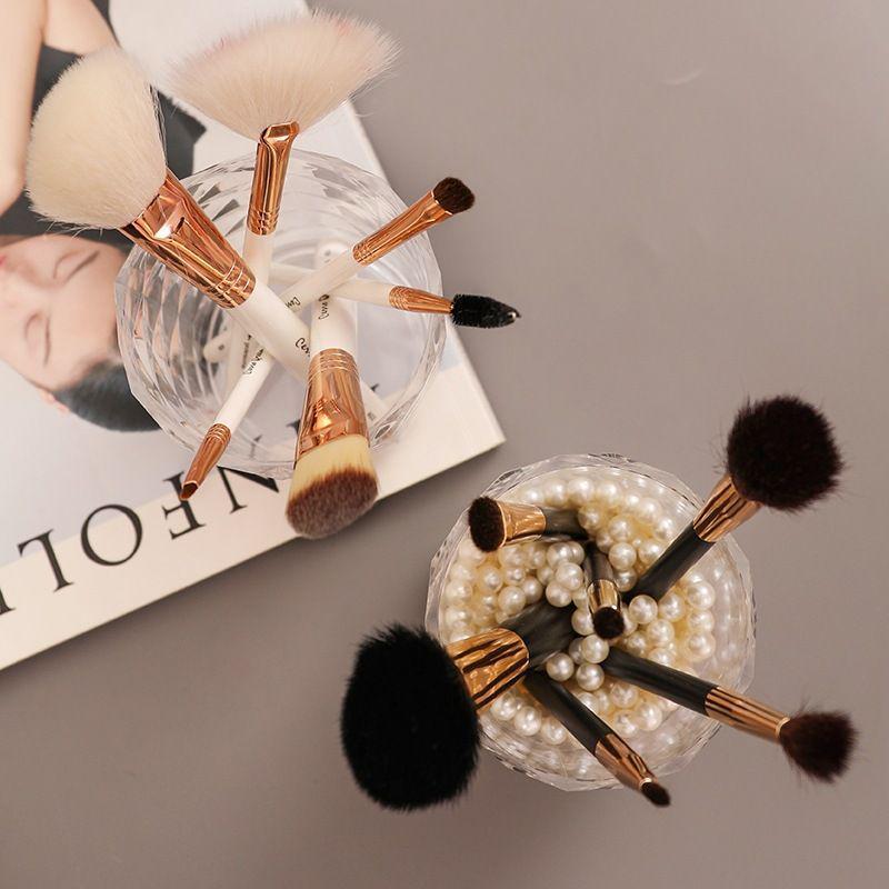 Diamond Pattern Transparent Acrylic Makeup Brush Holder for Vanity Table