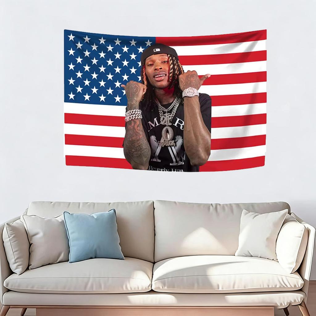 King Von US-Flagge Wandteppich Klassischer Rapper Wandbehang Dekoration Raumgestaltung Hintergrund Geburtstagsgeschenk Konzertbanner