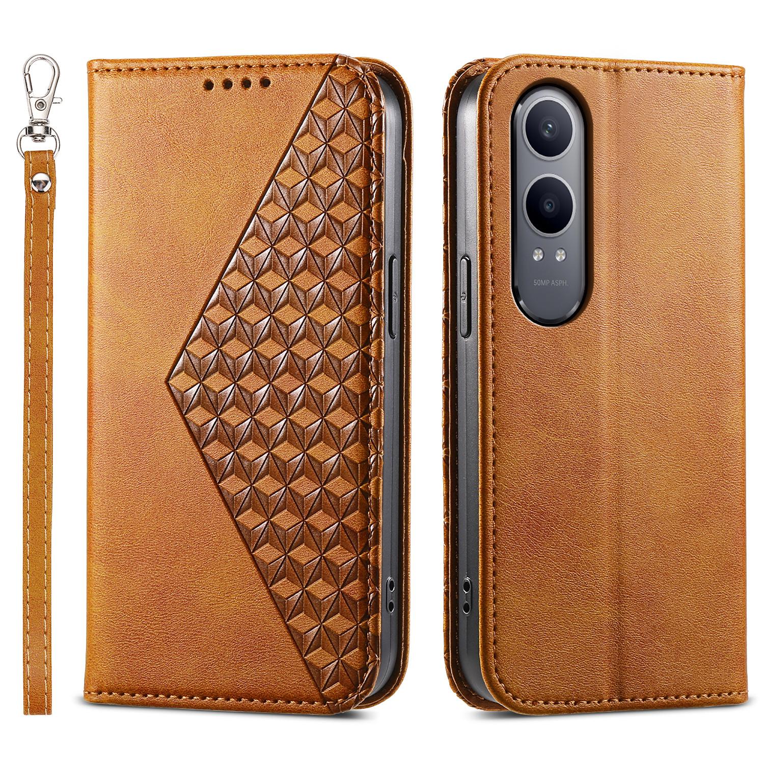 

For Oppo K12x 5G (China)/OnePlus Nord CE4 Lite 5G Phone Case Calf Texture PU Leather Wallet Cover with Strap Yellow