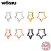 WOSTU 925 Silver Simple Star Hoop Earrings For Women Black Gold Statement Geometric Hollow Ear Buckle Minimalism Party