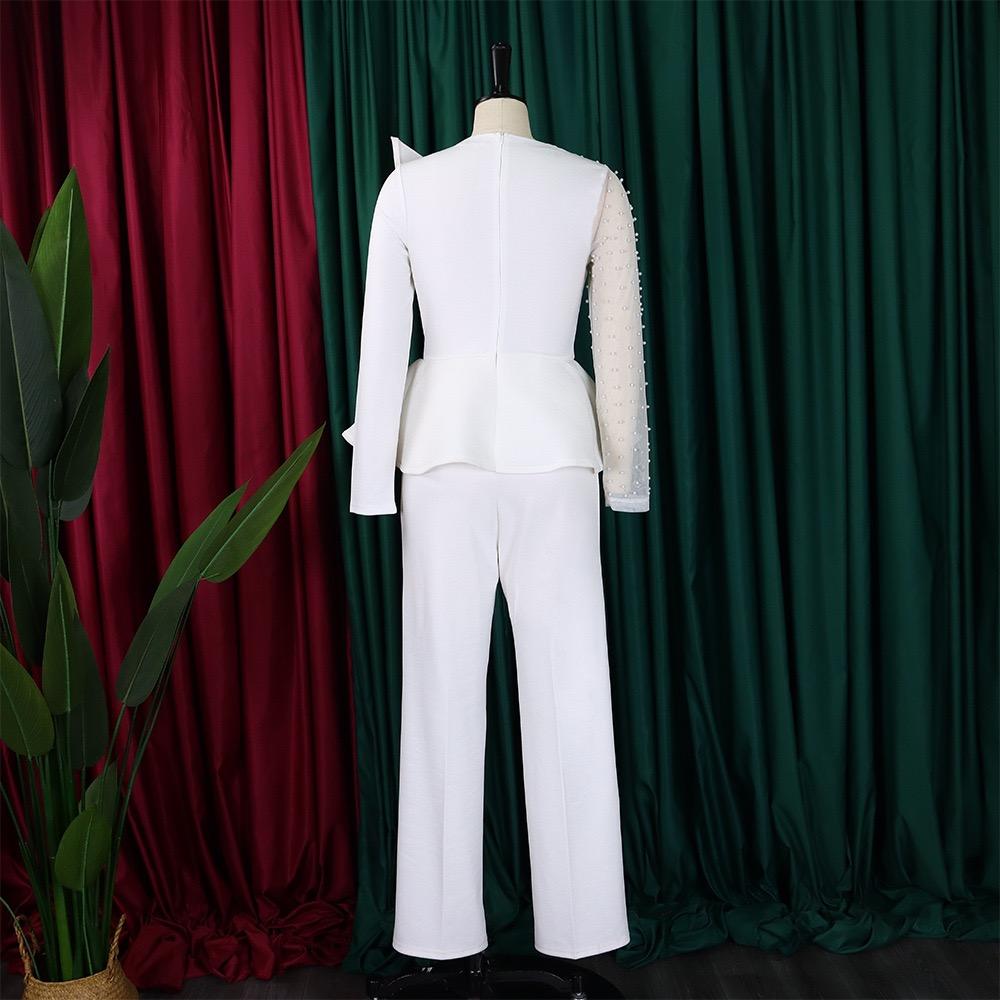 Salopete de lux pentru femei, talie înaltă, elegante, cu gât O, cu mărgele, mâneci transparente, salopete de petrecere de ziua de naștere pentru femei