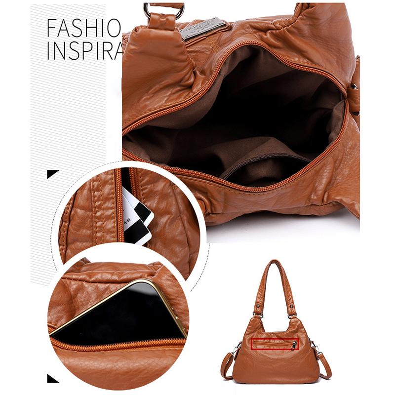 Luxury Designer Brand Women’s Leather Shoulder Bags, Multi-pocket Casual Crossbody Bags, Large Capacity Handbags