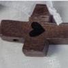 Handcrafted Walnut Heart Cross Keychain