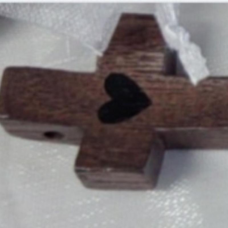 Handcrafted Walnut Heart Cross Keychain