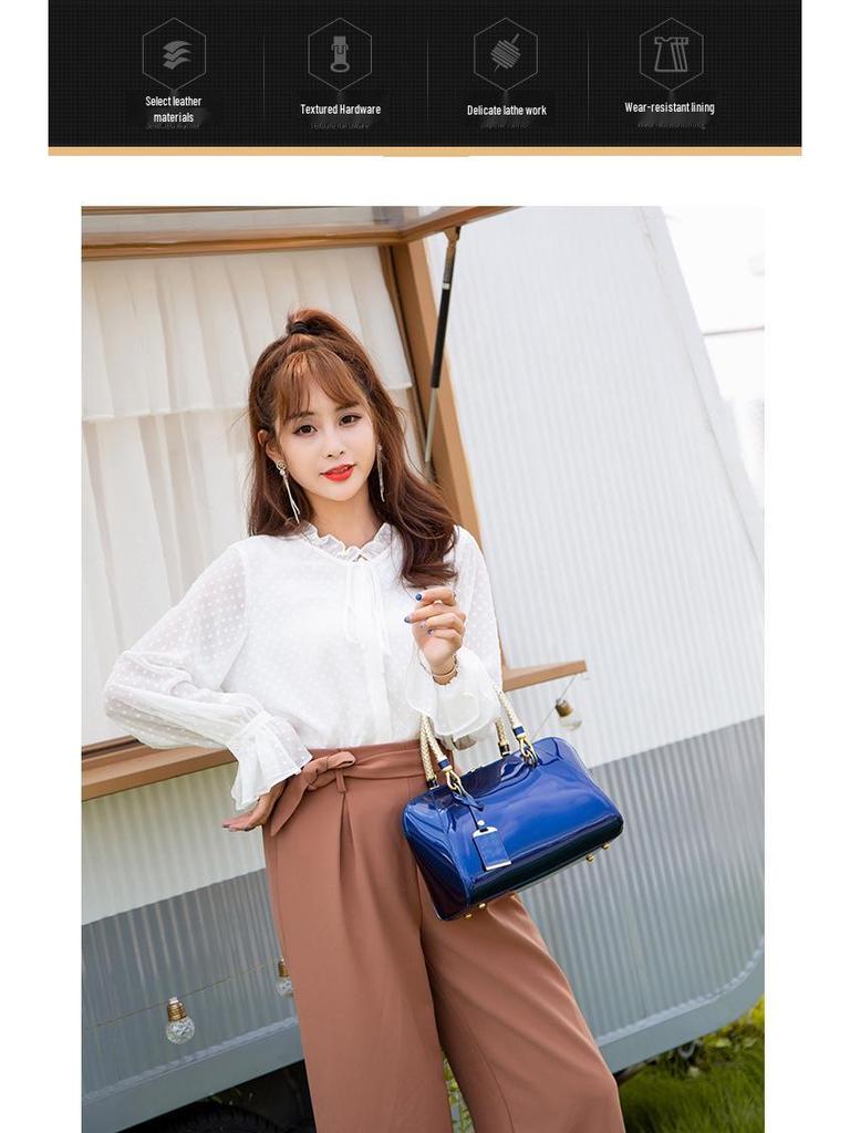 2025 Patent Leather Shiny Women's Boston Bag - Fashionable Single Shoulder & Crossbody Handbag