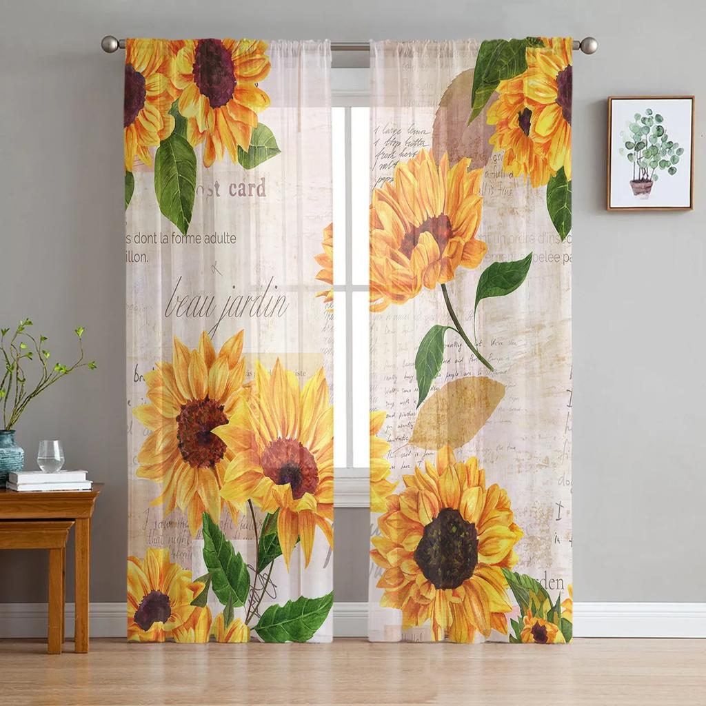 Plants Flowers Leaves Chiffon Sheer Curtains for Living Room Bedroom Home Decoration Window Voiles Tulle Drapes Curtain