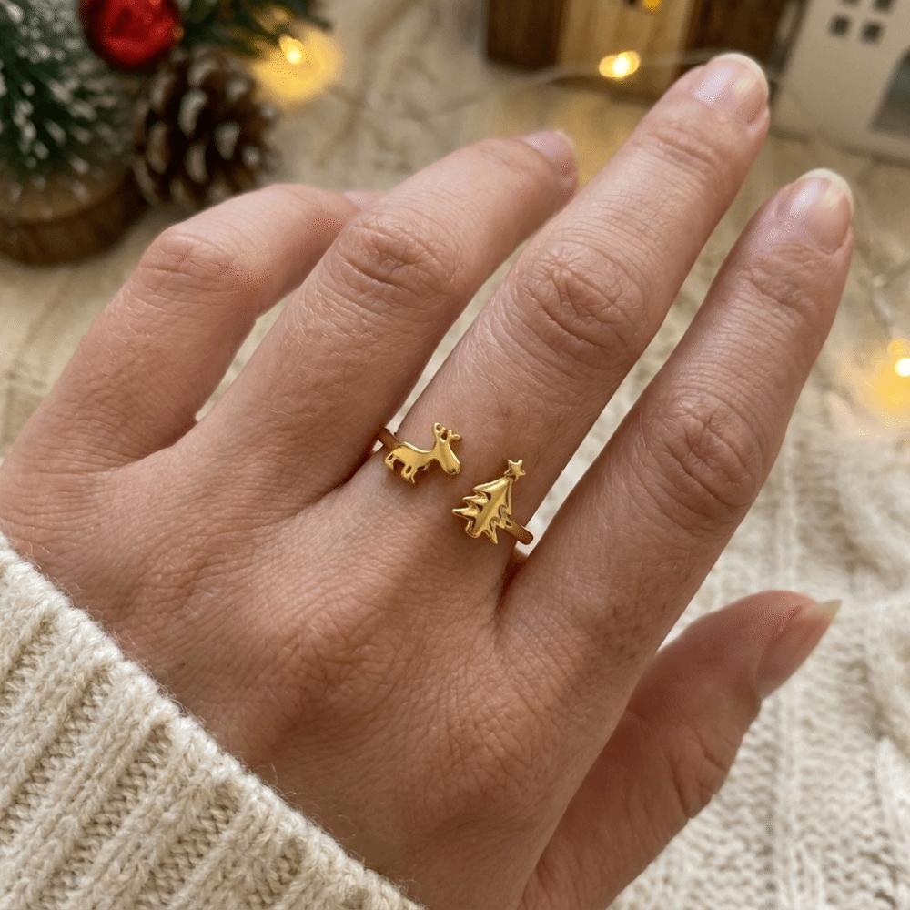 Retro Reindeer Ring Lightweight Adjustable Ring Cute Christmas Tree Ring  Gift