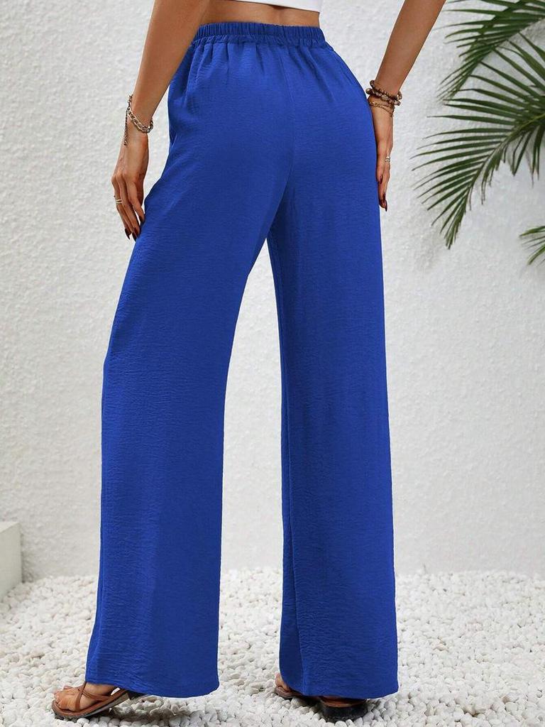 European & American Women's Solid Color Wide-Leg Floor-Length Pants for Spring/Summer 2025