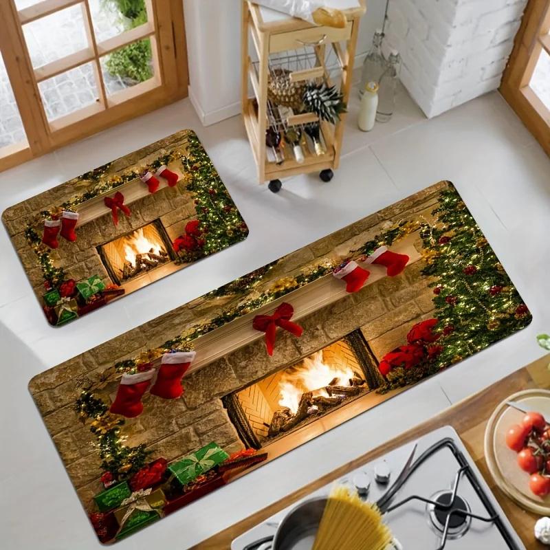 

Рождественский кухонный коврик, длинный, нескользящий, впитывающий коврик, коврик для двери, грязеотталкивающий коврик, украшение для дома 40x60cm