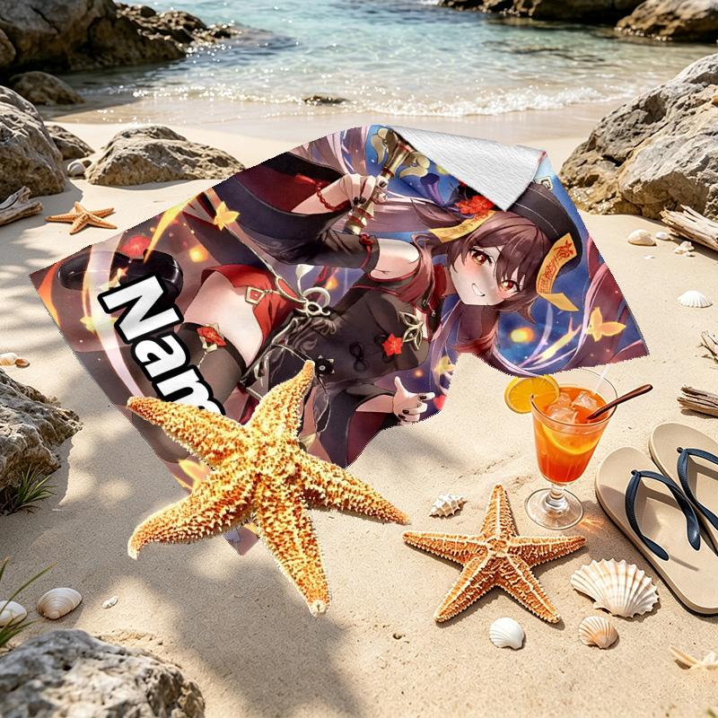 Custom Name Personalized Genshin Impact Print Beach Towel, for Trip Camping Beach Party Home Decor, Birthday Gift for Family & Friends