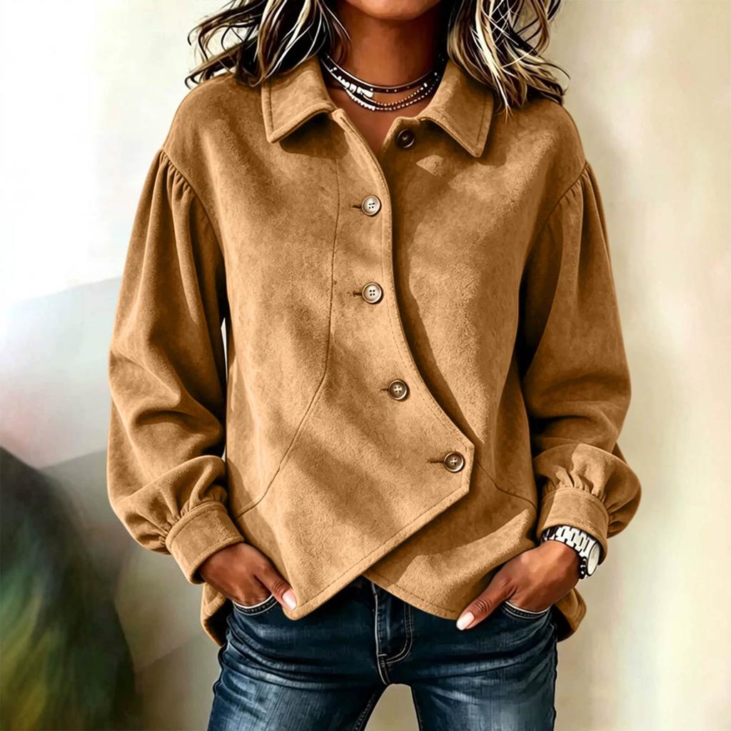Women's Casual Color Jacket with Irregular Hem for Fall Winter