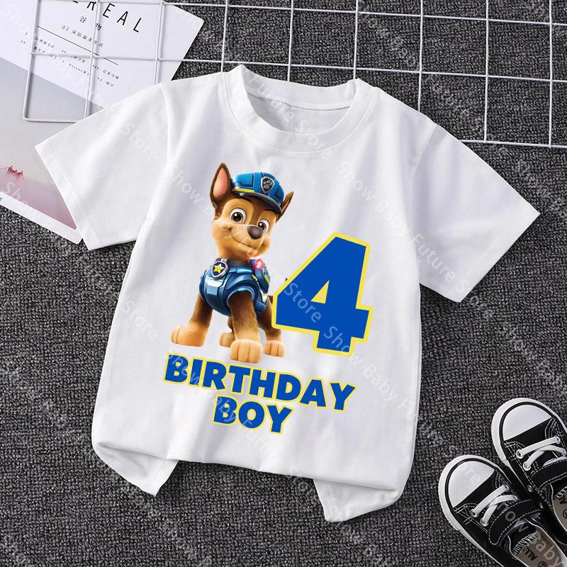 Cute Summer Cotton T Shirt for Boys Girls Cartoon Chase Birthday Number Tee Shirt Printed Clothes Anime Tops Gifts