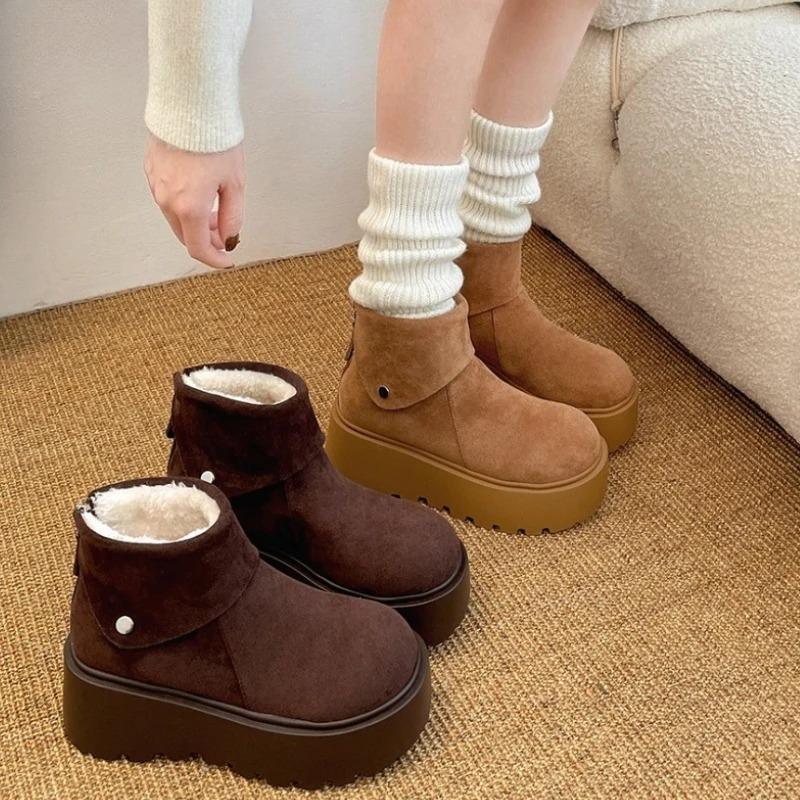 Platform Heels Women Snow Boots Comfort Height Increase Keep Warm Cotton Short Booties Winter Women's Plush Shoes