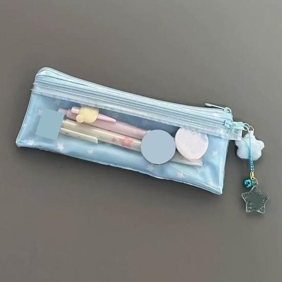 Student Stationery Bag Star Pattern Multi-Tiered Design Zipper Closure Sustainable Desk Organizer School Supplies