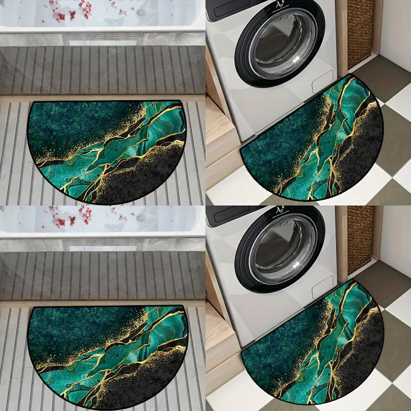1Pcs Nordic Marble Texture Semi-Circular Carpet Emerald Green Gold Foil Non-Slip Decorative Mat 2D Print Aesthetic Rug for Front Door Porch
