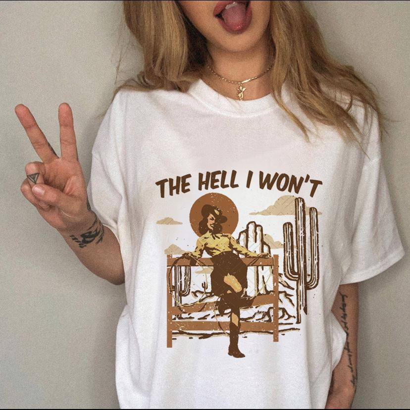 Women's T-shirt Western Cowboy Cartoon Letter Print Funny Cute Short Sleeve Ladies Fashion Casual Summer Women's T-shirt Graphic