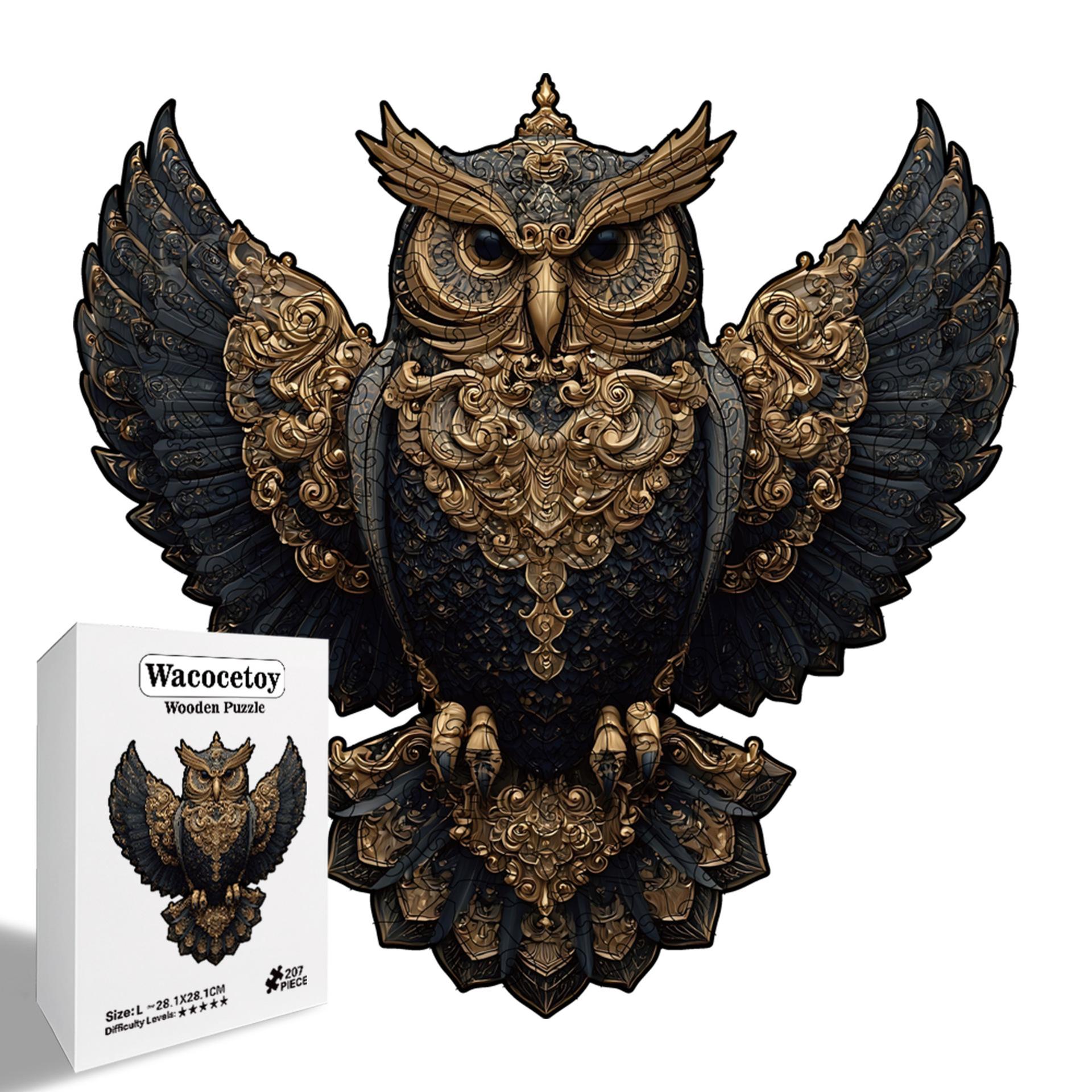 Black Gold Retro Owl Puzzle Toy Piggy Bank Model Decompression Wooden Special-Shaped Puzzle