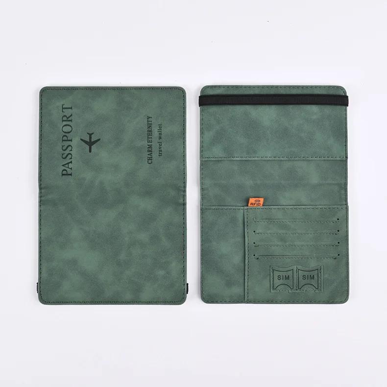 Elastic Band Leather Passport Cover for Cards Travel Passport Holder Wallet Document Organizer Case Men Women