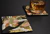Perfect As a and Ready To Set of 5 Gold Brocade Japanese Kimono Coasters Gift! Pre-wrapped, Boxed, Give. (Asuka)
