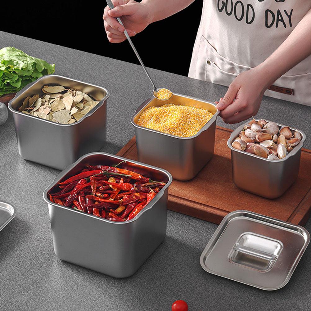 Stainless Steel Spice Box Multi Functional Condiment Container for Kitchen Seasoning Storage Jar with Handle Design