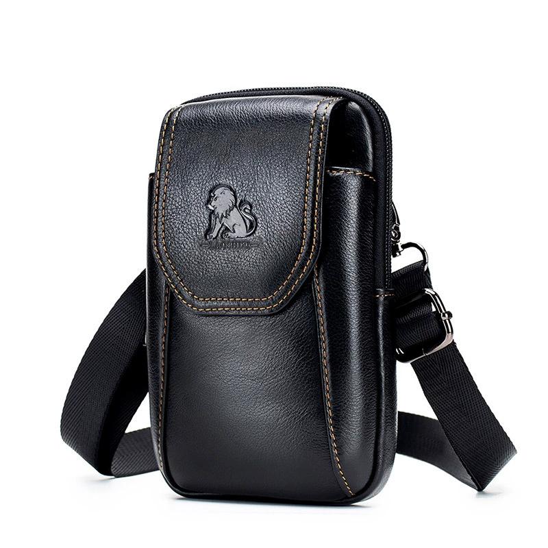 

LAOSHIZI модная качественная кожаная маленькая летняя сумка с крючком, поясная сумка, чехол 6 дюймов, сумка для телефона, поясная сумка чёрный