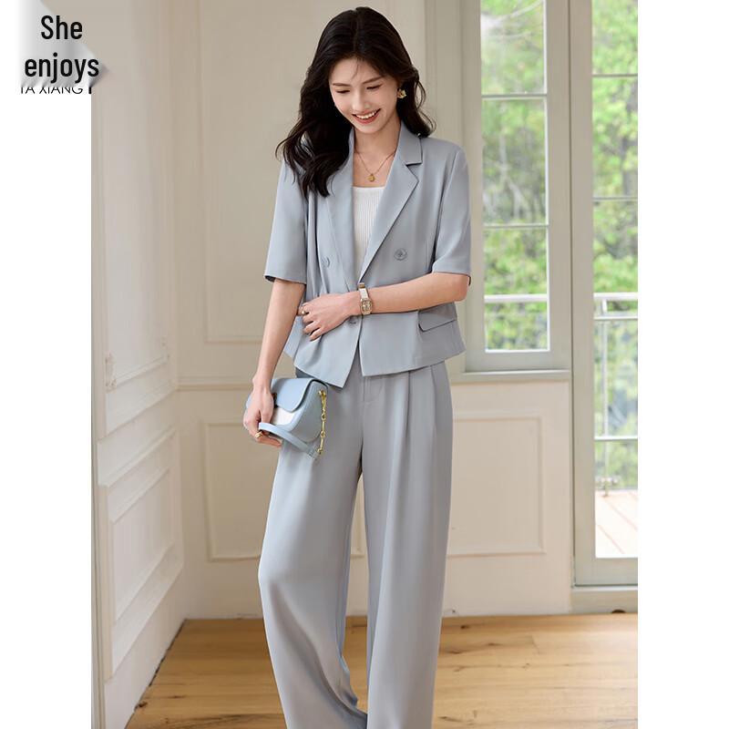 Women's Short-Sleeve Casual Blazer Suit Set