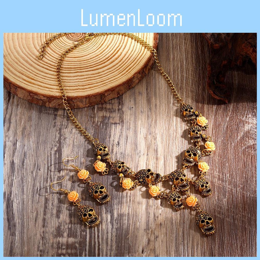 Jewelry Summer Skull Set Retro Flower Motif Metal Finish Teens Decoration Adults