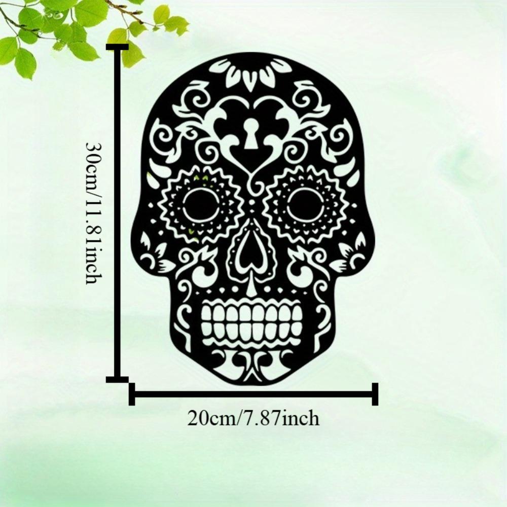 Vintage Sugar Skull Metal Wall Art, Black White Floral Iron Decor, Powder Coated Durable Mural for Living Room Gothic Home, Halloween Christmas Gift
