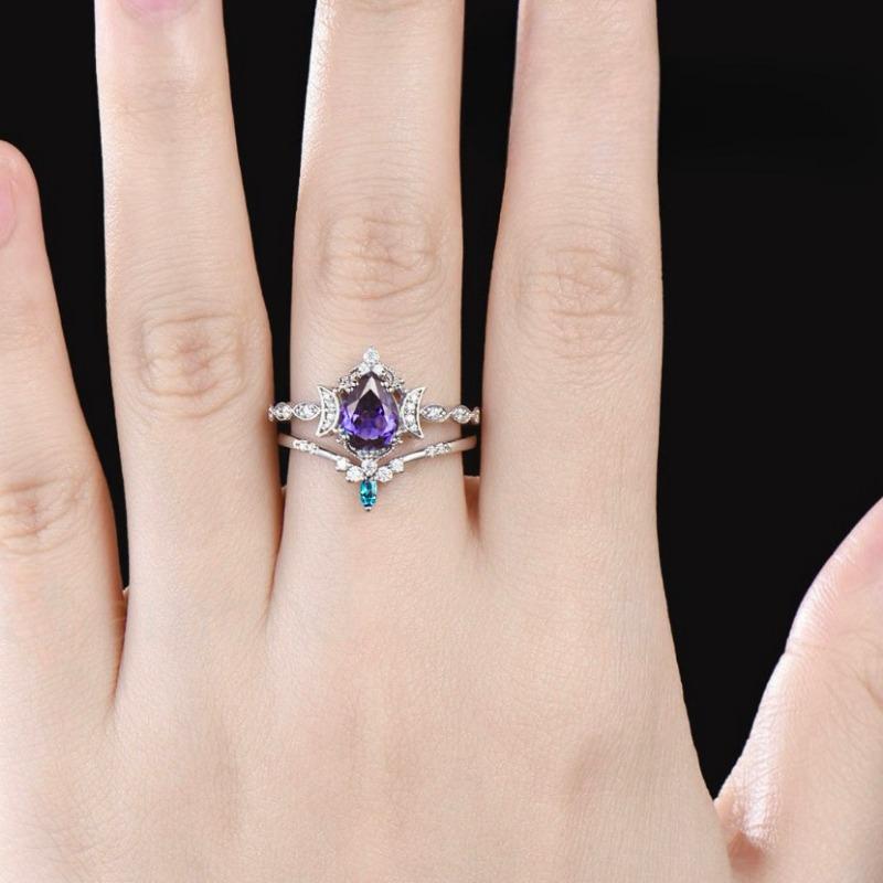 European and American new fashionable purple gemstone inlaid with luxury personalized women's ring