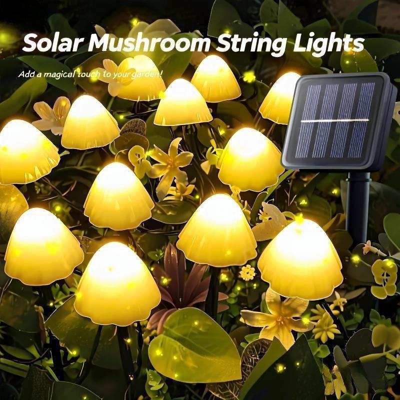 Solar Powered LED Mushroom String Lights for Outdoor Garden Patio Terra Path Fairy Landscape Lighting