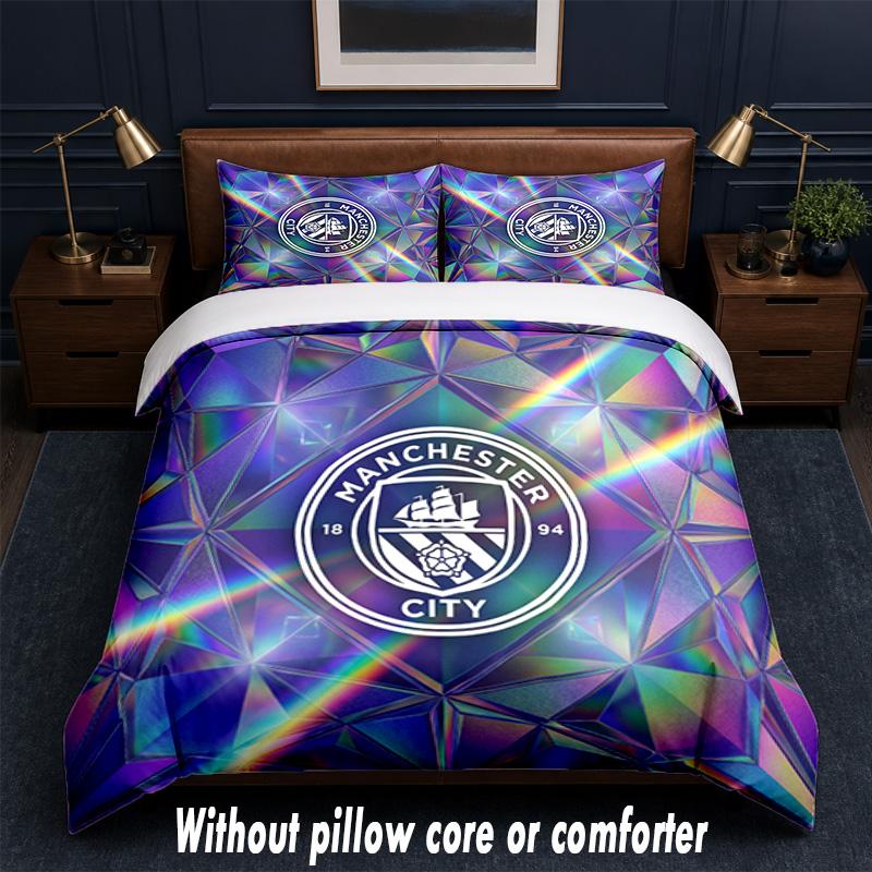Manchester City Design Bett Bettwäsche Set 1 Bettbezug + 2 Kissenbezüge Weich Atmungsaktiv Haushalt Bettwäsche