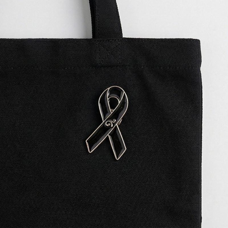 10 Piece Stylish Black Ribbon Badge For Cancer Awareness Programs And Formal Clothing Alloy Enamel Brooch Corsage Pin