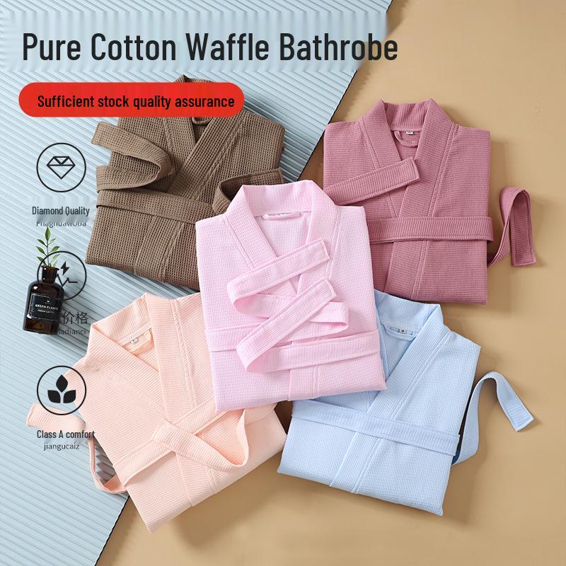 Unisex Quick-Dry Cotton Waffle Bathrobe - All-Season, Absorbent, Perfect for Steam Room & Spa