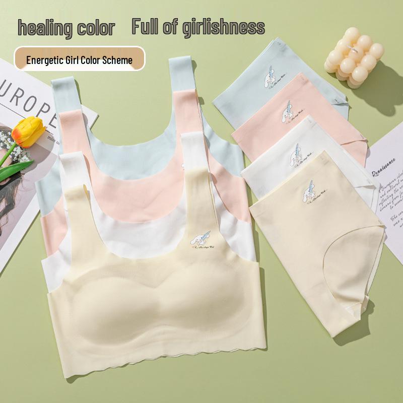 Youth Ice Silk Underwear Set: Strapless Bra & Panties for Girls 8-16