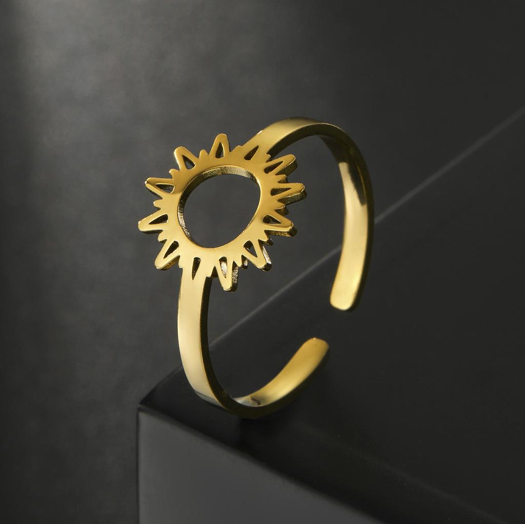 Titanium Steel Open Sun Design Hollow Ring Unisex Adjustable Finger Jewelry
