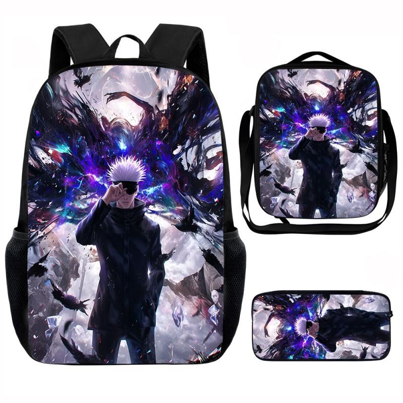 Set Zaino Scolastico Cartone Animato Anime Bambini Leggero Ergonomico Borsa a Spalla Doppia Con Portapranzo Astuccio Tessuto Oxford