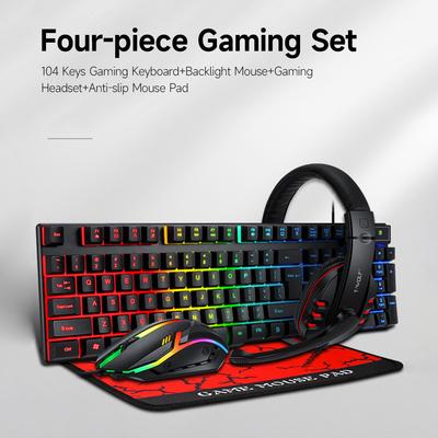 TF800 Four Piece Gaming Combo 104 Keys Gaming Keyboard with Backlight Comfortable Mouse   Mic Hdset Large Mouse Pad 3.5mm Gaming Hdset Wired