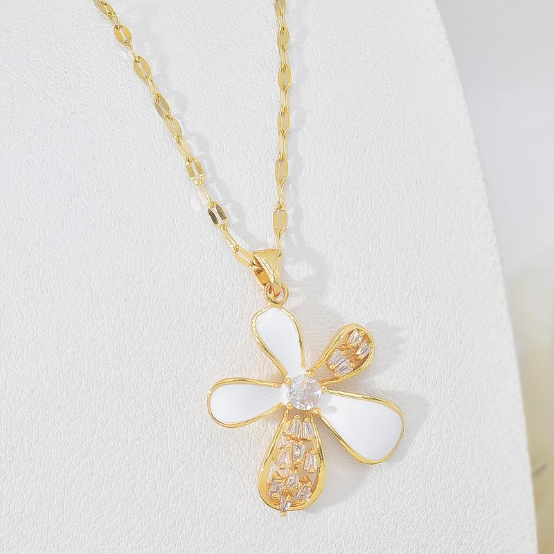 Five-Petaled Flower Necklace Women'S Light Luxury Simple And Versatile Fresh Micro-Inlaid Pendant Collarbone Chain Accessories
