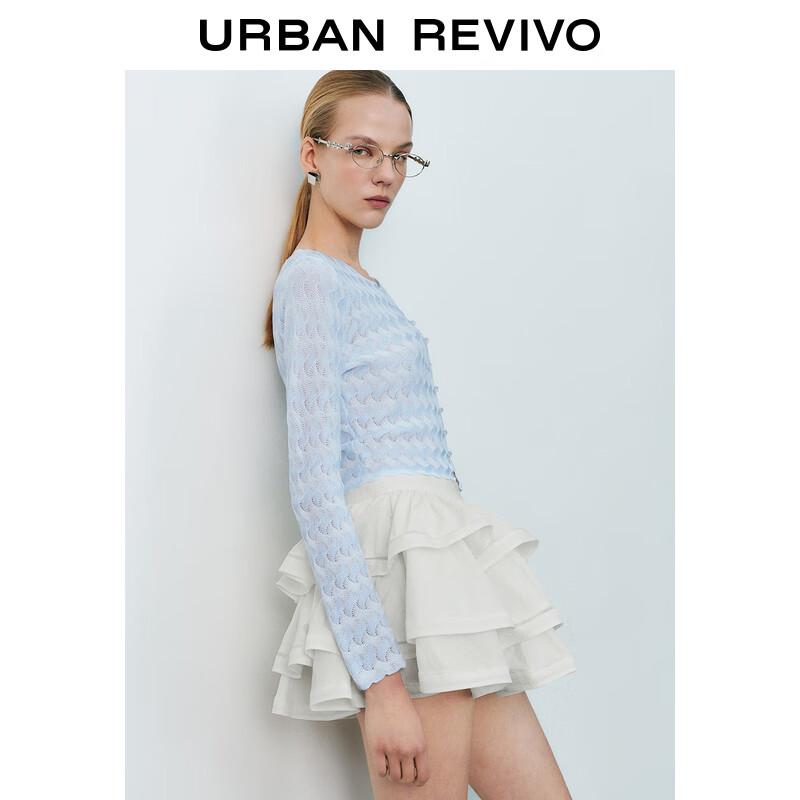 UR 2025 Spring Women's Wave Textured U-Neck Slim Knit Cardigan