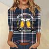 Women's Casual Plaid Three Quarter Sleeve Top Beer Festival Oktober Fest Graphic Print Round Neck Blouse