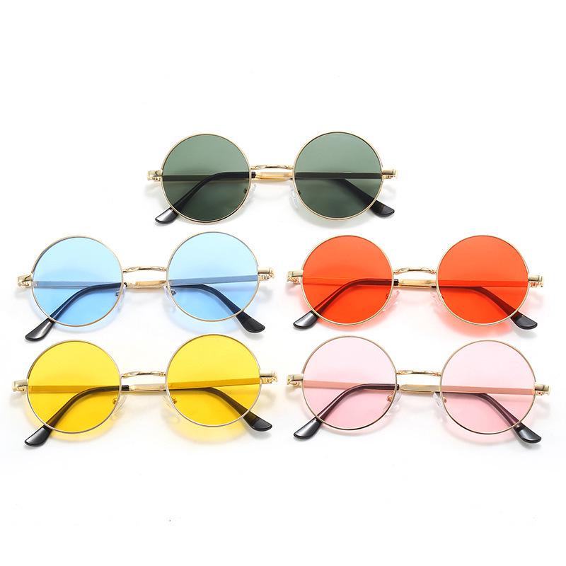Occhiali da Sole Unisex Stile Oceano con Montatura Rotonda in Metallo e Lenti Colorate per Livestream