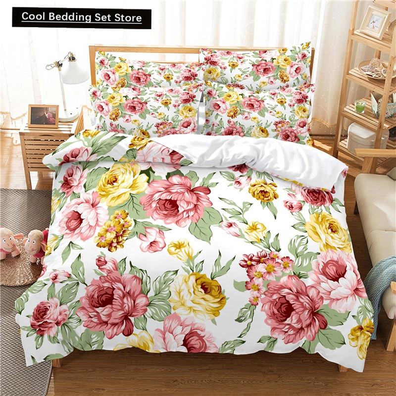 Elegant Flowers Bedding Set Duvet Cover Set 3d Bedding Digital Printing Queen Size Polyester Bedding Set Fashion Design Colorful