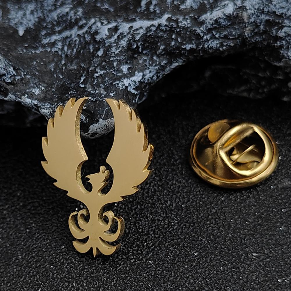Retro Phoenix Male Brooches Gold Plated Stainless Steel Animal Lapel Pins Men's Jewelry Clothing Accessories Husband Gifts