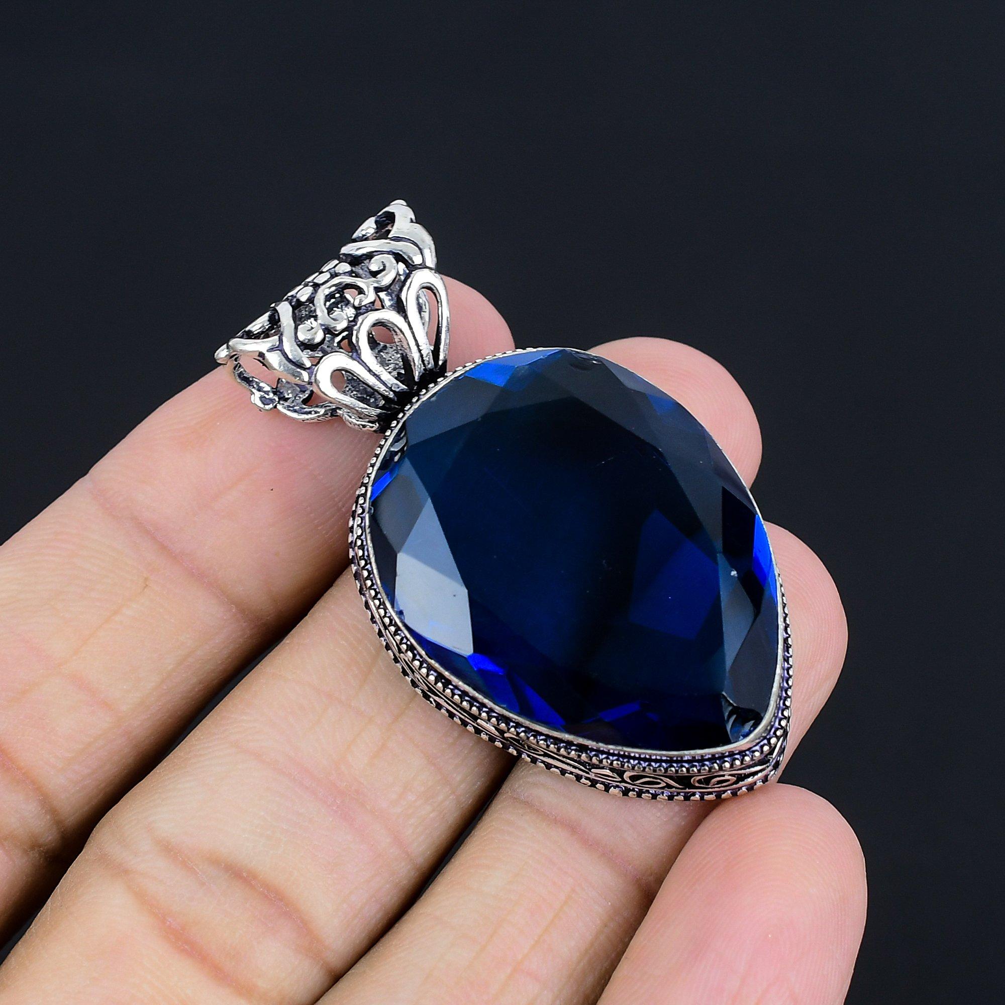 

Подвеска из стерлингового серебра 925 пробы с драгоценным камнем London Blue Topaz 1,97 дюйма синий