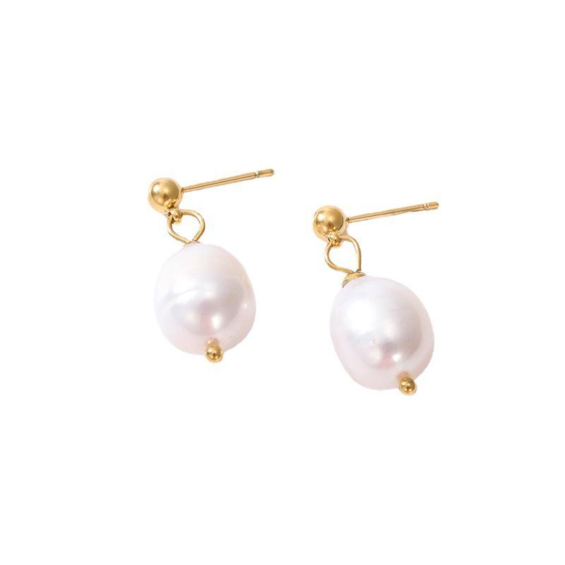 St. Delan 14K Gold Plated Freshwater Pearl Irregular Korean Stainless Steel Stud Earrings