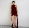 Summer new European and American sexy round neck sleeveless hip wrap strap dress a piece