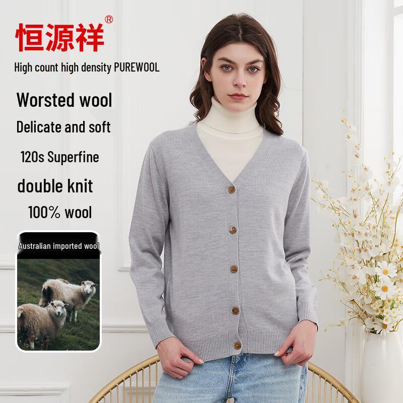 Hengyuanxiang Women's 100% Pure Wool V-Neck Cardigan
