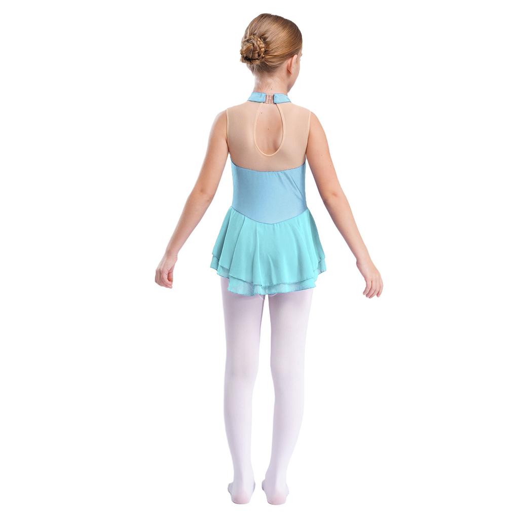 Rhinestone Sequins Figure Ice Skating Dress for Girls Kids Ballet Dance Dress Child Gymnastics Lyrical Dance Dress Costumes